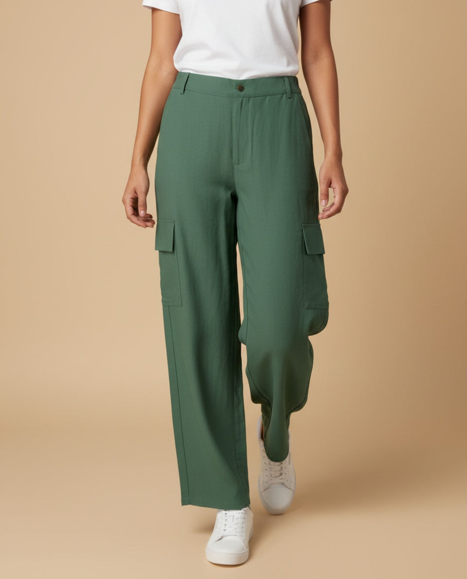 Pantalón cargo wide leg con bolsillos laterales para mujer - Verde 34_939G300_VER185308_3