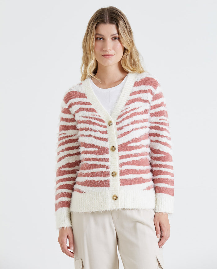 Buzo tipo cardigan estampado para mujer - Crudo 34_962E200_A00948_0