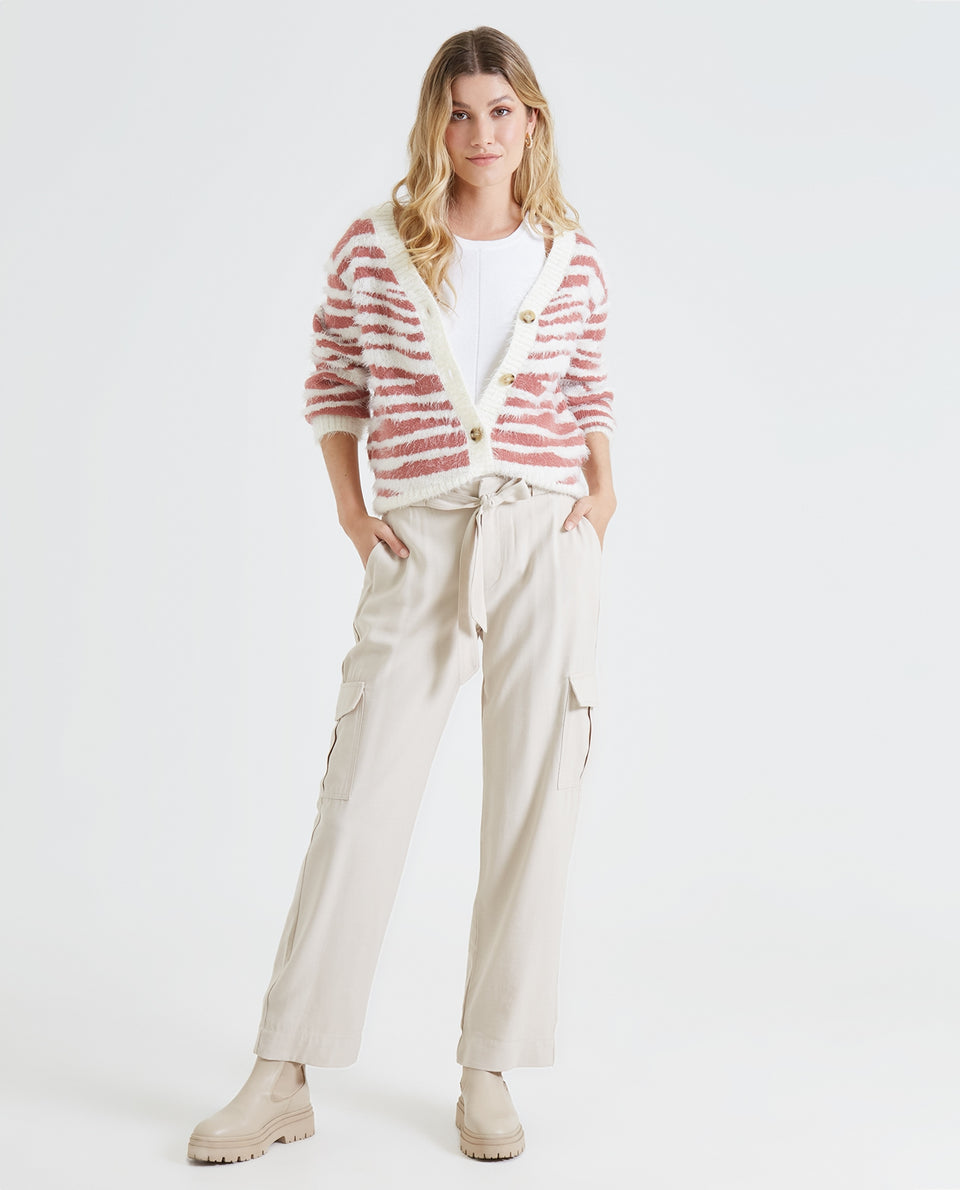 Buzo tipo cardigan estampado para mujer - Crudo