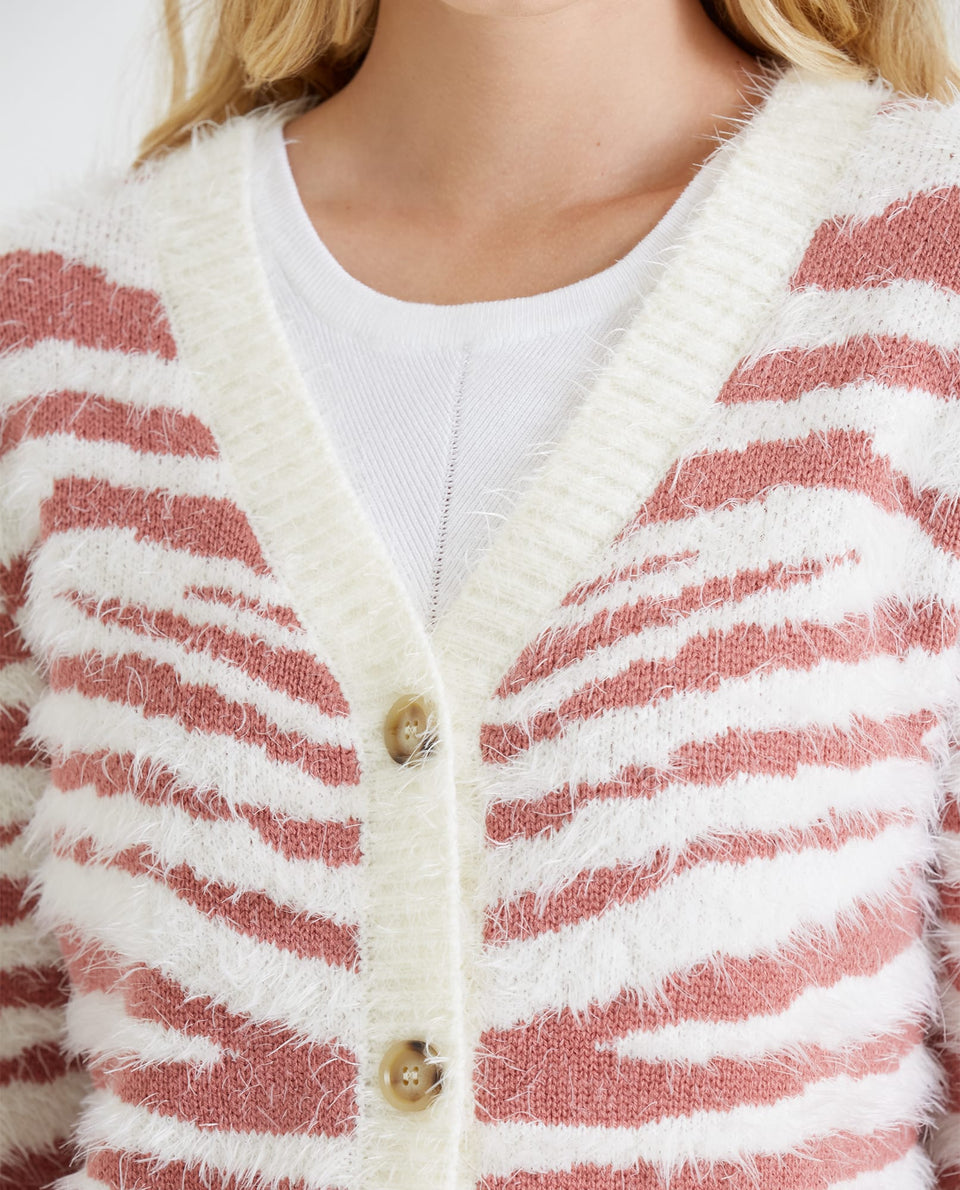 Buzo tipo cardigan estampado para mujer - Crudo