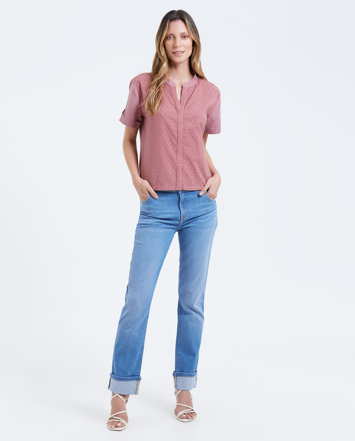 Jean Straight de tiro alto para mujer - Azul