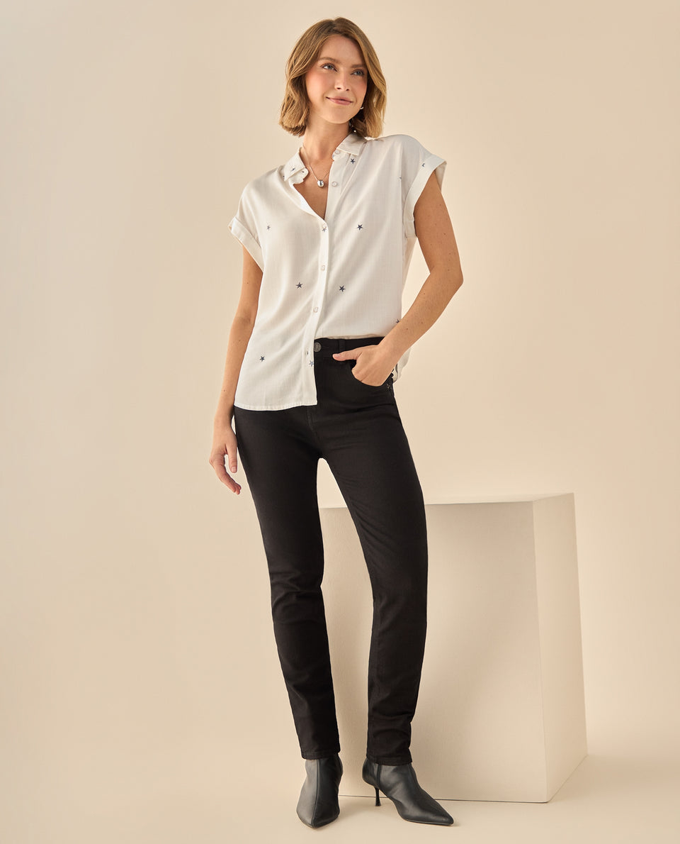 Jeans Skinny Tiro Alto con Stretch - Negro