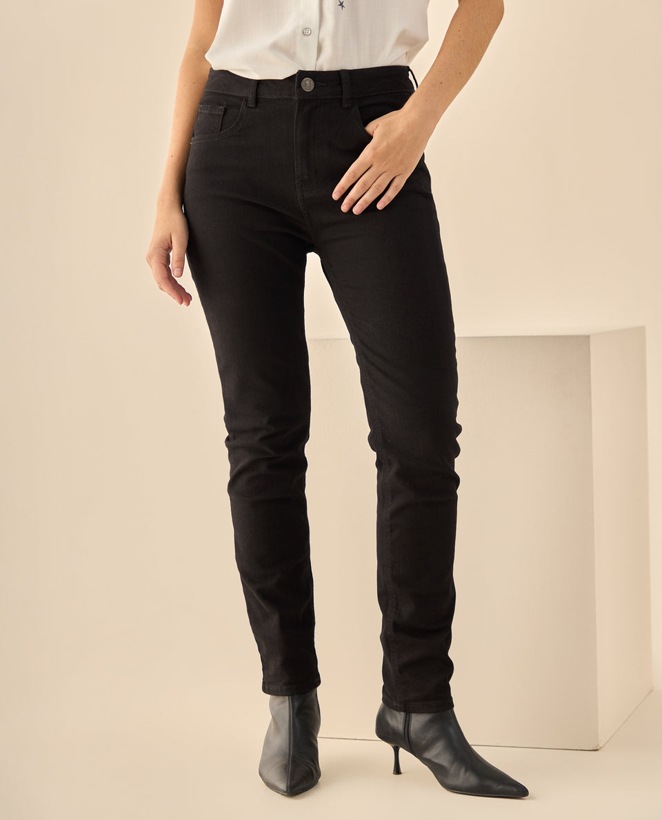 Jeans Skinny Tiro Alto con Stretch - Negro