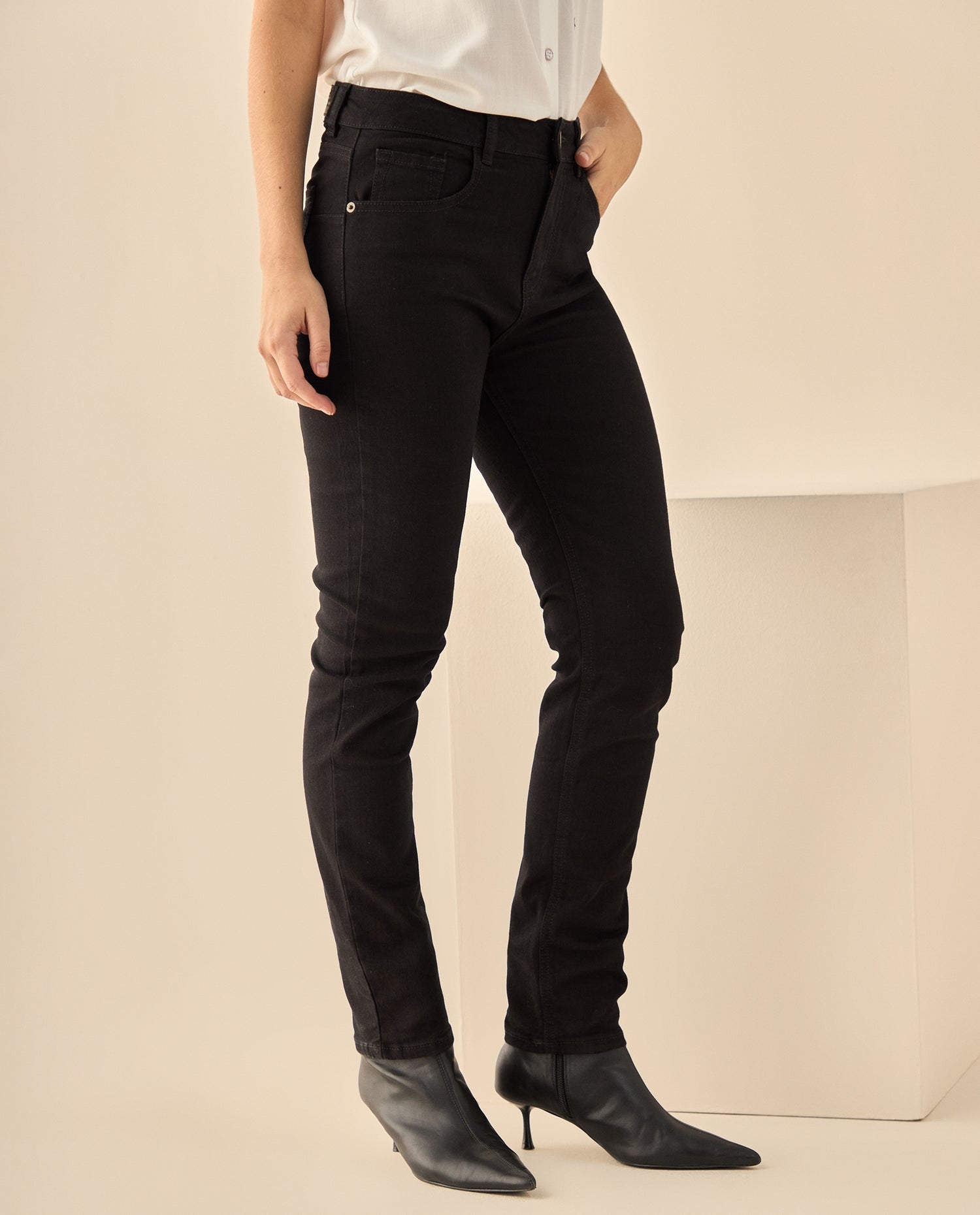 Jeans Skinny Tiro Alto con Stretch - Negro