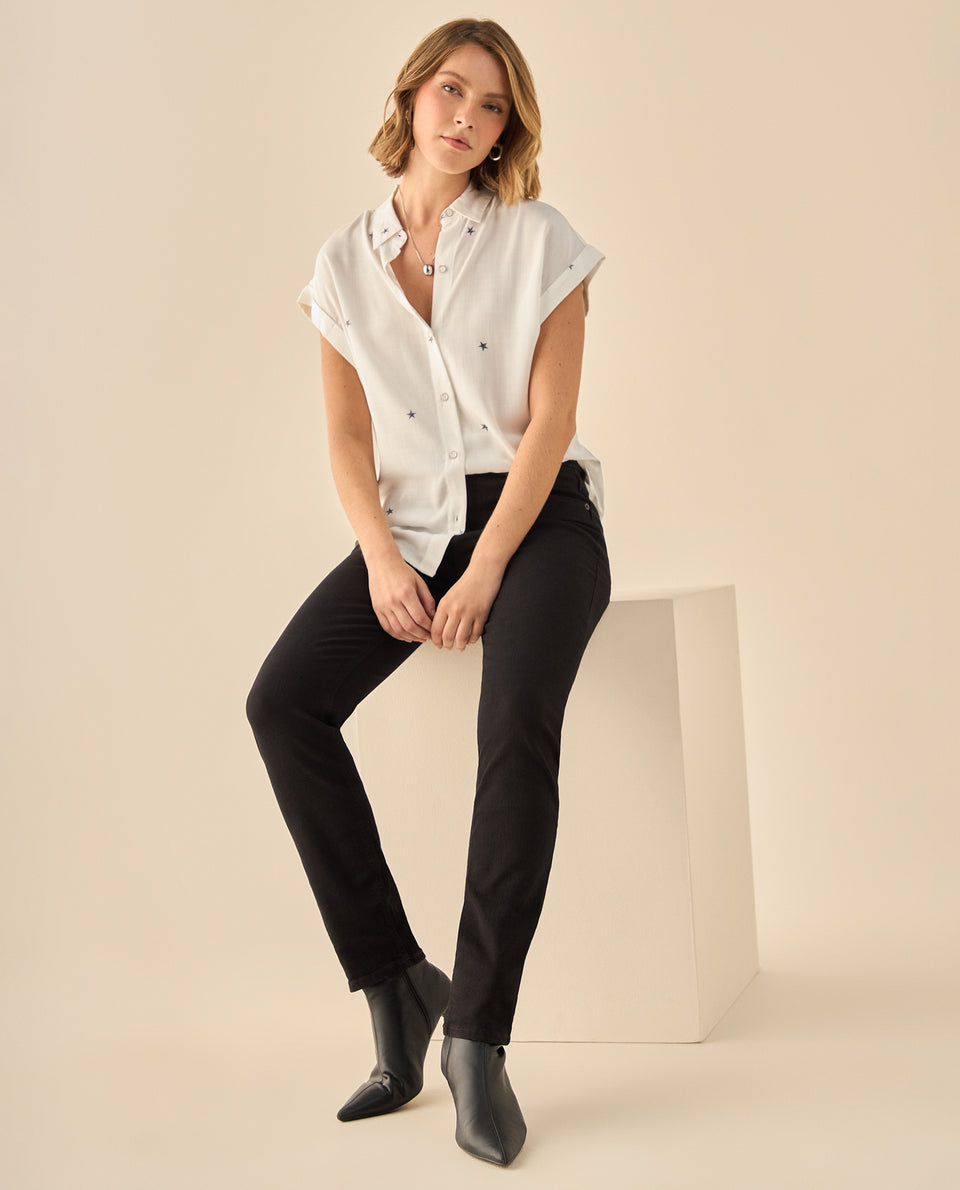 Jeans Skinny Tiro Alto con Stretch - Negro