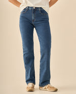Pantalón Denim con Costuras Contrastantes - Azul