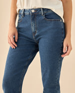 Pantalón Denim con Costuras Contrastantes - Azul