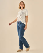 Pantalón Denim con Costuras Contrastantes - Azul