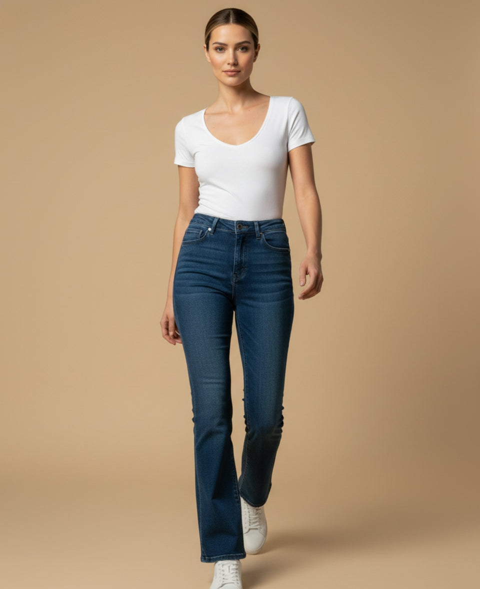 Jean bootcut tiro alto cinco bolsillos para mujer - Azul 34_973G312_AZU174027_1