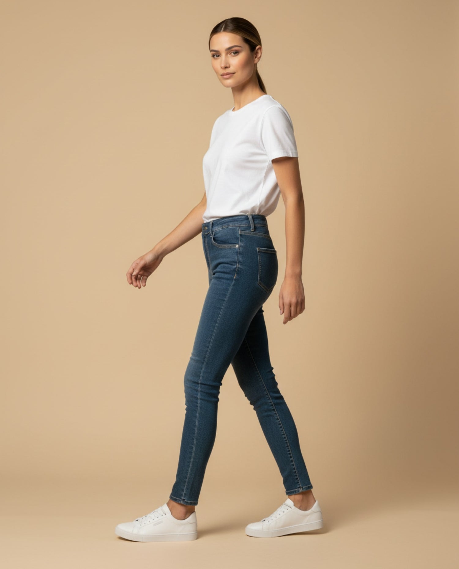 Jean skinny talle alto cinco bolsillos para mujer - Azul