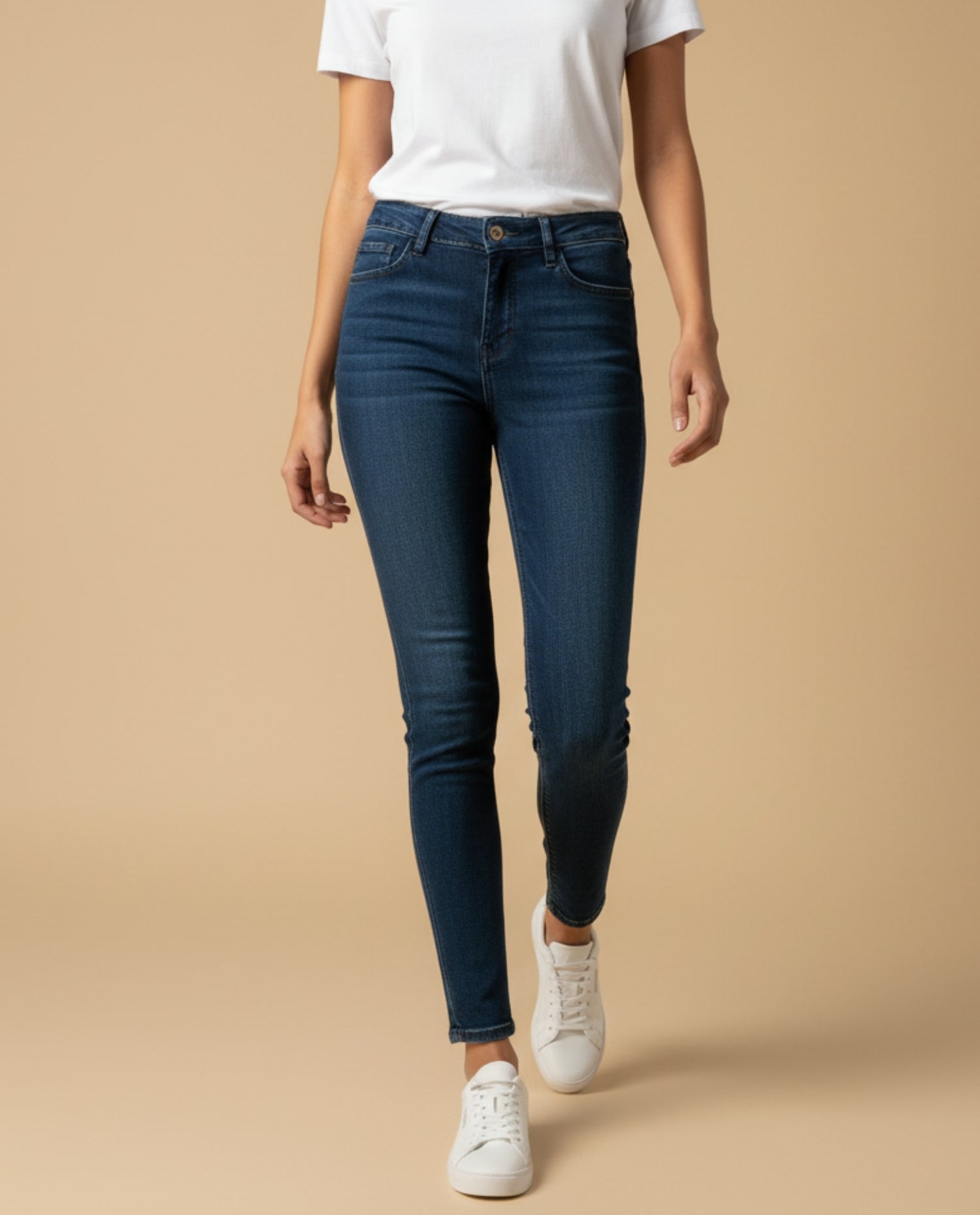 Jean skinny tiro alto cinco bolsillos para mujer - Azul
