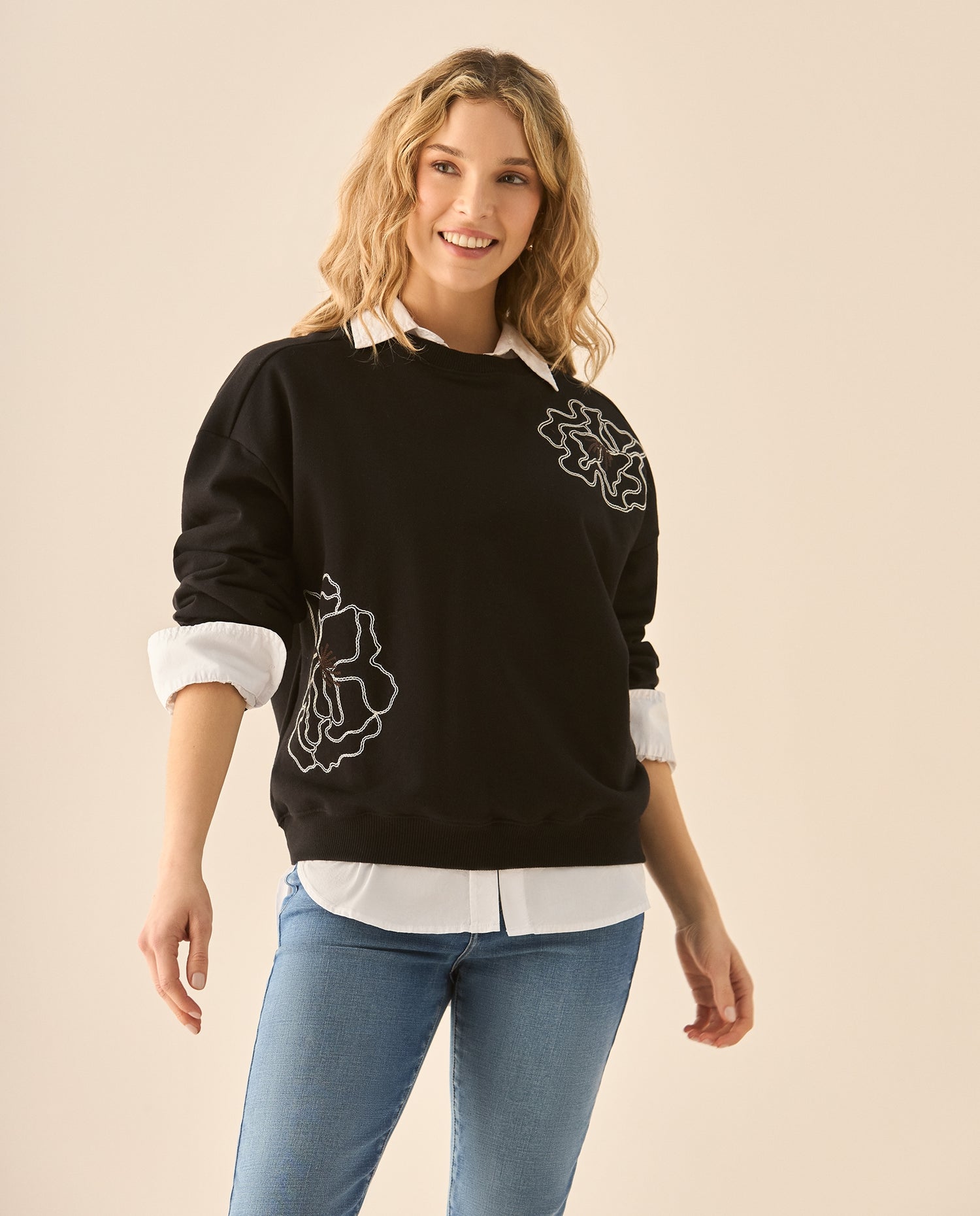 Buzo con lentejuelas para mujer - Negro