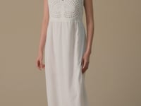 Vestido largo de tiras con bordado y textura - Blanco