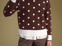 Suéter tejido cardigan con hombro caído y diseño de puntos - Café